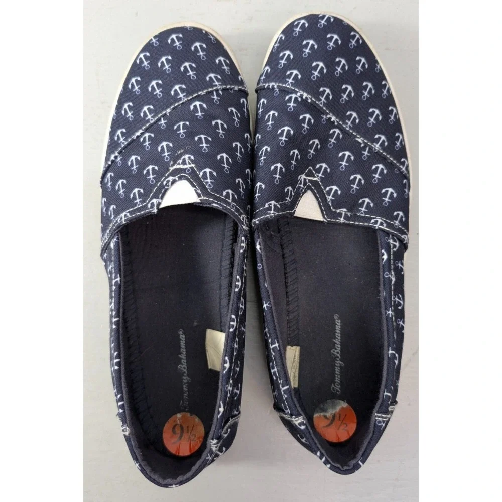 Tommy Bahama Shoes Womens Size 9.5 Slip On Sneaker Boat Deck Anchor Print Preppy